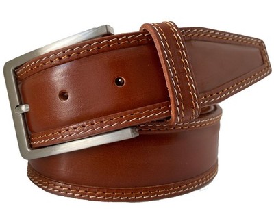 Herren Vollnarben Italienischer Leder Gürtel Cognac Hellbraun 40mm Doppelnäht Jeans S-XXL
