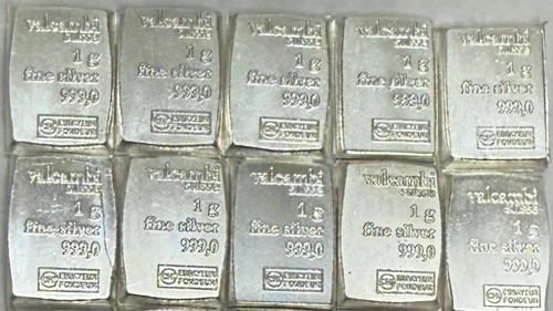New 10 - 1 Gram Silver Bars - Valcambi Mint .999 Fine Silver Lot - FREE SHIPPING