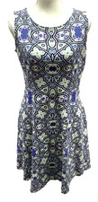 Talbots Petite Fit & Flare Blue Purple Abstract Sleeveless Zip Cotton Dress MP