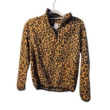 No Boundaries Fleece Pullover Leopard Print Quarter Zip Brown Womens Small 3-5