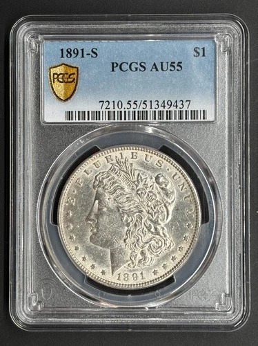 1891-S MORGAN SILVER DOLLAR - PCGS AU55- 90% SILVER