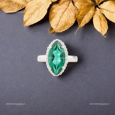 925 Sterling Silber facettierter grüner Smaragd Edelstein Boho Cocktail State...