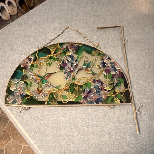 Amia Studios #7860 Hummingbirds Floral Arch Stained Glass Hanging Panel 24x12
