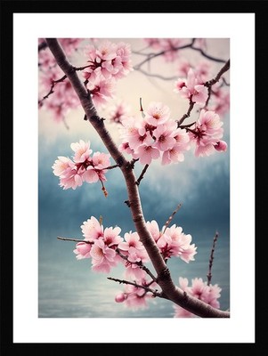 Serene Cherry Blossom Branch Framed Wall Art Poster Canvas Print Picture
