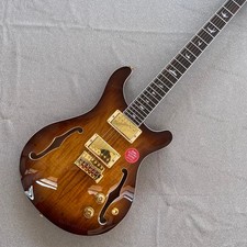 Semi-Hollow Body Electric Guitar Spalted Top HH Pickups Tremolo Gold Hardware