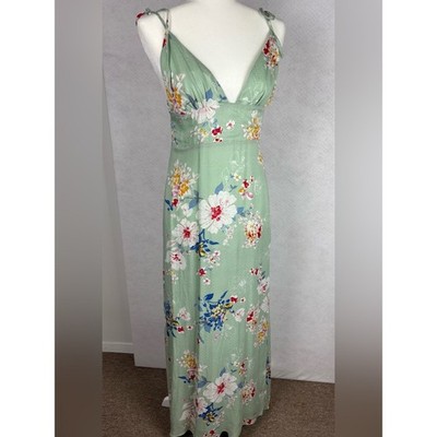Stella Laguna Beach Floral Maxi Dress Small Sage Green Tie Strap Boho Sundress