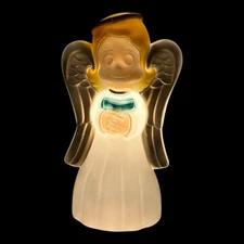 Vintage 18” Lighted Christmas Blow Mold Angel General Foam Plastics Gold Wings
