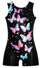 Butterflies Leotards for Girls Gymnastics 4t 5t Black Sparkly Shiny Biketards
