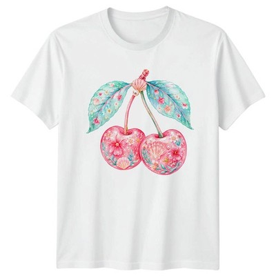 Rosa tropische Muschel Blumen Kirsche Damen T-Shirt Coquette Küste Sommer Geschenk