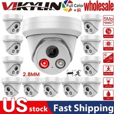 VIKYLIN 5MP Dual Light Turret IP Camera Full Color IR POE MIC CCTV System LOT