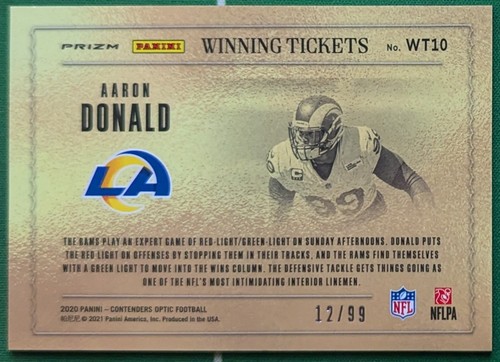 Boletos ganadores Contenders Optic Aaron Donald 2020 azules/99 Los Angeles Rams - Imagen 2 de 2