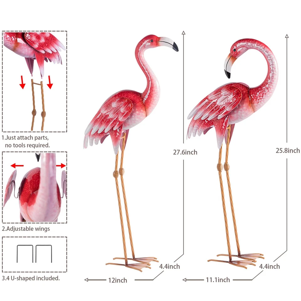 Pink Flamingo Yard Decorations, Metal Garden Statues and Sculptures, Standing... - Image 2 of 4