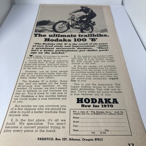 Hodaka Motorcycle Vintage Print Ad 1970 Hodaka 100 B Trail bike 5.5”X11” VGC EP3