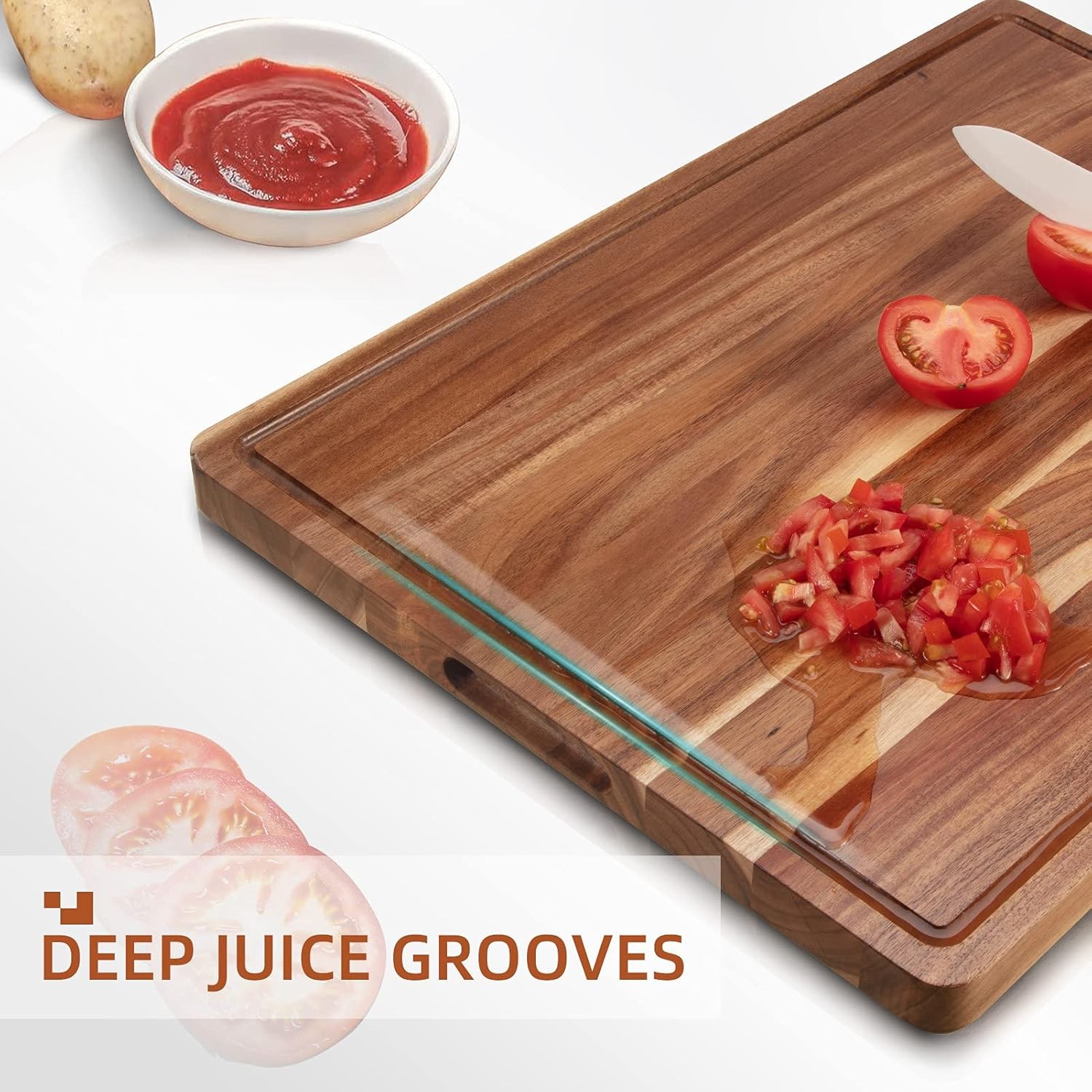 24" x 18" Extra Large Acacia Wood Cutting Board for Kitchen with Juice Slot