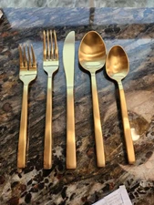 FORTESSA SS Titan PVD Arezzo Flatware 5-Piece Set Color Brushed Gold NEW