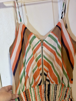 Fire LA Maxi Dress Size L Natural Tones W / Vertical Sprips Boho, Cottagecore