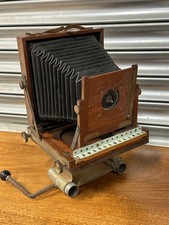 Antique Wooden & Brass Half Plate Field Camera with Original Lens