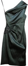Xscape Womens Satin One Shoulder Beaded Sheath Dress Sleeveless Size 2P Green