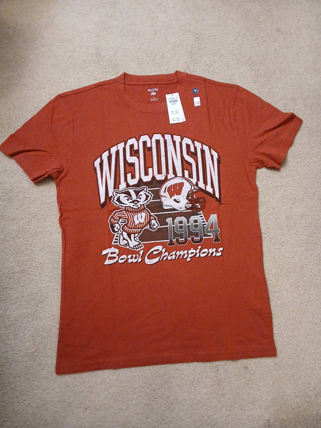 Hollister Wisconsin Badgers T Shirt Men's Medium Brand New W/Tags Relaxed Fit