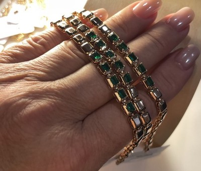7 -7.5   Green  Crystals Xuping Rose Gold 18k Plated Chain Bracelet Women s