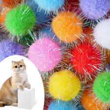 60 Pcs Cat Pom Pom Balls, Interactive Cat Toys, Sparkle Balls for Cats, Extra La