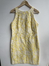 Ann Taylor Jacquard Halter Neck Sleeveless Sheath Dress Yellow/Cream Size 12P