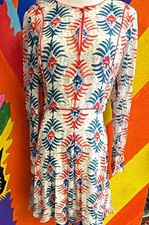 Tory Burch Women's Fit & Flare Dress S Multicolor Floral V-Neck Long Sleeve Zip