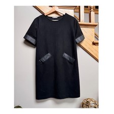 Zara Women Black Mini Dress Faux Leather Trim Short Sleeve Medium Whimsigoth Lux