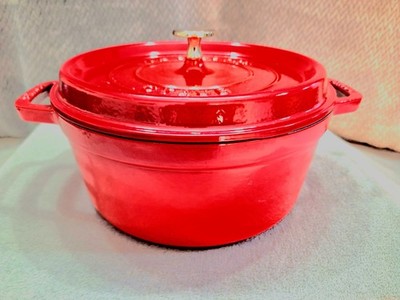 STAUB 4 Qt Round Cocotte Dutch Oven Cherry Red Cast Iron 24cm Made in France