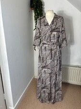 SILKY ABSTRACT PRINT WRAP DRESS LONG MAXI APPROX 14 16 18 NEW