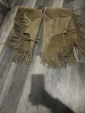 Unisex Vintage Brown Genuine Suede Leather Western Fringe Chaps Size Small USA