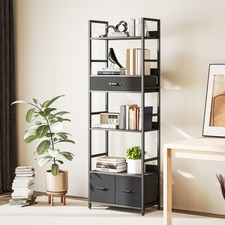 Tall Bookcase with 4 Shelves and 3 Fabric Drawers for Home Office, Refurbished