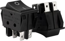 DPDT 6-Terminal 2-Position Boat Rocker Switch, Black, AC 20A/125V 22A/250V