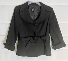 Sandro Sportswear Black Stretch Cotton Lined 3/4 Sleeve Belted Blazer S EC 