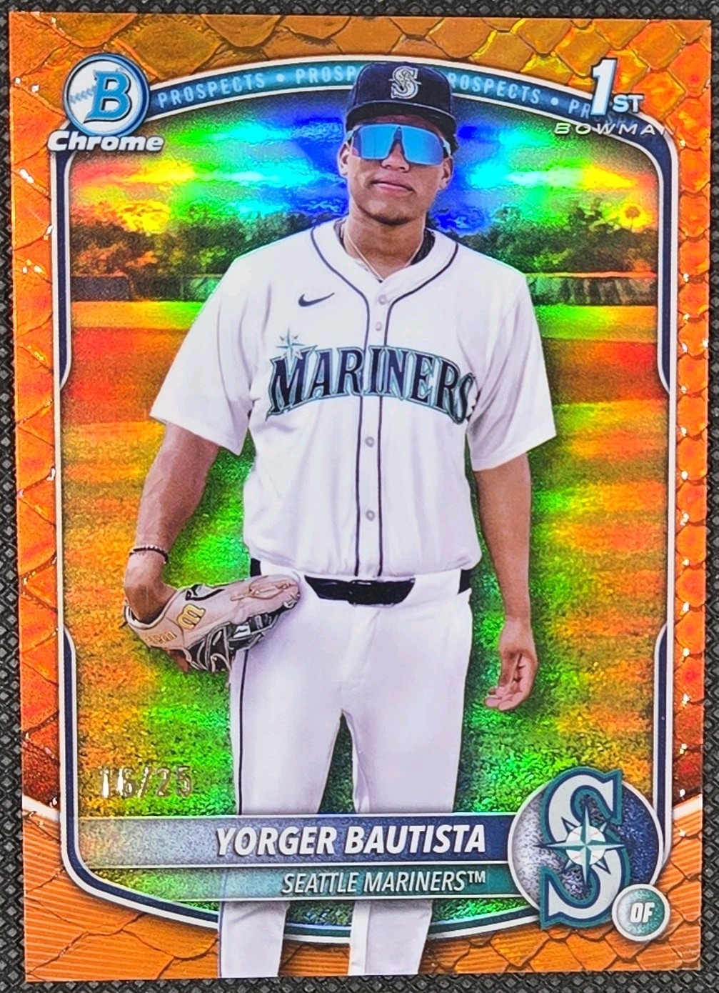 2025 Bowman Chrome - Yorger Bautista BCP-194 Orange Reptilian /25 Mariners