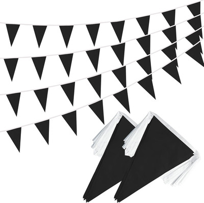 100 Feet Black Pennant Banner Flags, 60 Pcs DIY Flag for Birthday, Party, Shops,