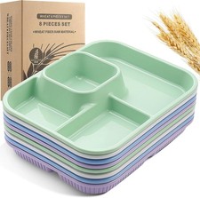 8 Pcs 10'' Divided Plates Unbreakable Wheat Straw Dinnerware Lunch Trays