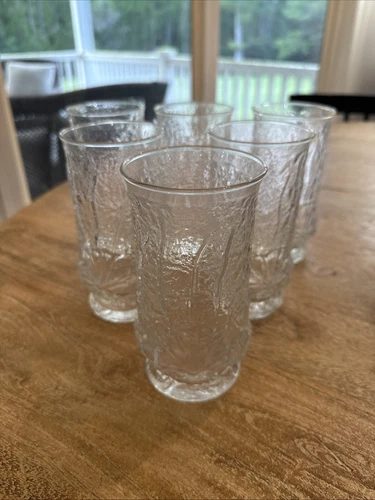 Vintage Anchor Hocking Rainflower Flat Tumbler Ice Tea Glasses 16 Oz