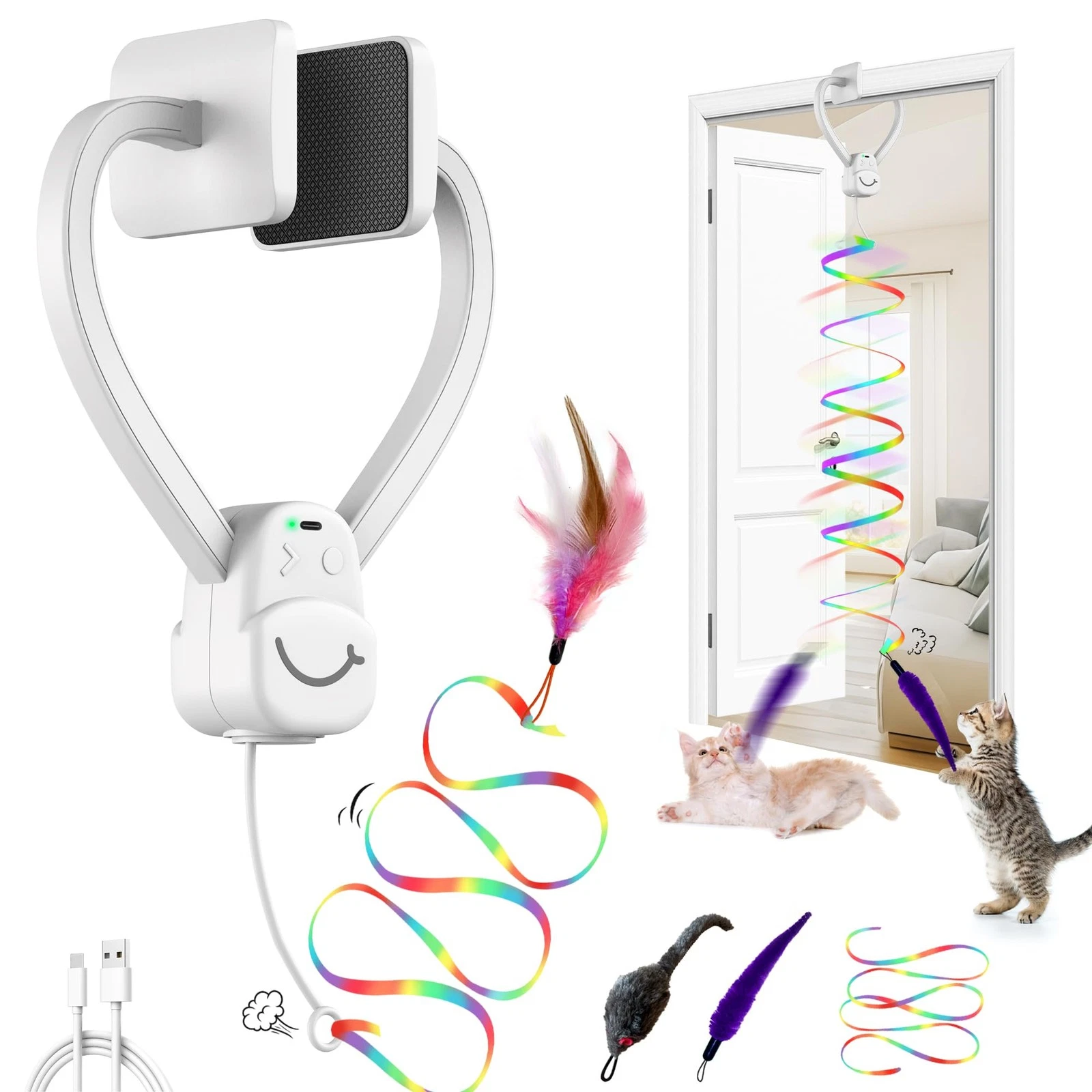 PANRIO Interactive Cat Toys for Indoor Cats, Automatic white-new, White