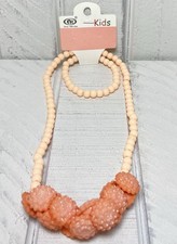Kids Fashion Accessory Set Necklace Bracelet Peach Coral Floral Design NWT