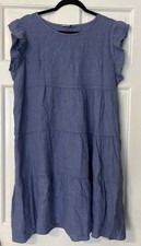 Vanessa Zani Tiered Linen Dress Medium Blue A-line Italy Sustainable Coastal