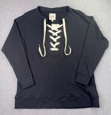 NEW Aerie Lace Up Sweatshirt Distressed Womens Size XS Black Oversized
