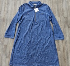 NWT Anne Klein Dress Womens Sz 12 Long Sleeve Blue 1/4 Zip  Dark Wash