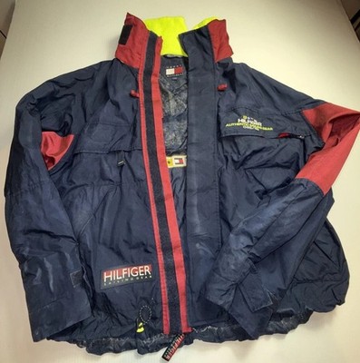 80-90s Tommy Hilfiger Jacket Spellout Sailing Color Block Large Blue Red Patch