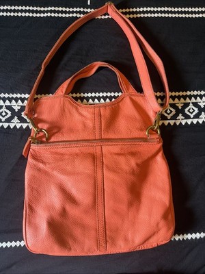 FOSSIL Erin Top Handle Fold-over Crossbody Shoulder Bag Pebbled Leather Coral