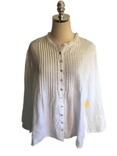 Russ Berens Linen Top Women's Size XL White Button Up Long Sleeve Shirt NEW