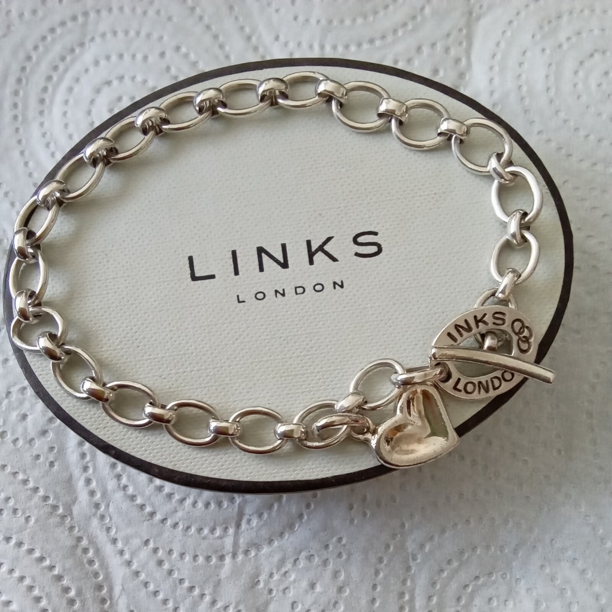Links Of London Classic T BAR size XXL Bracelet Thumbprint Heart charm