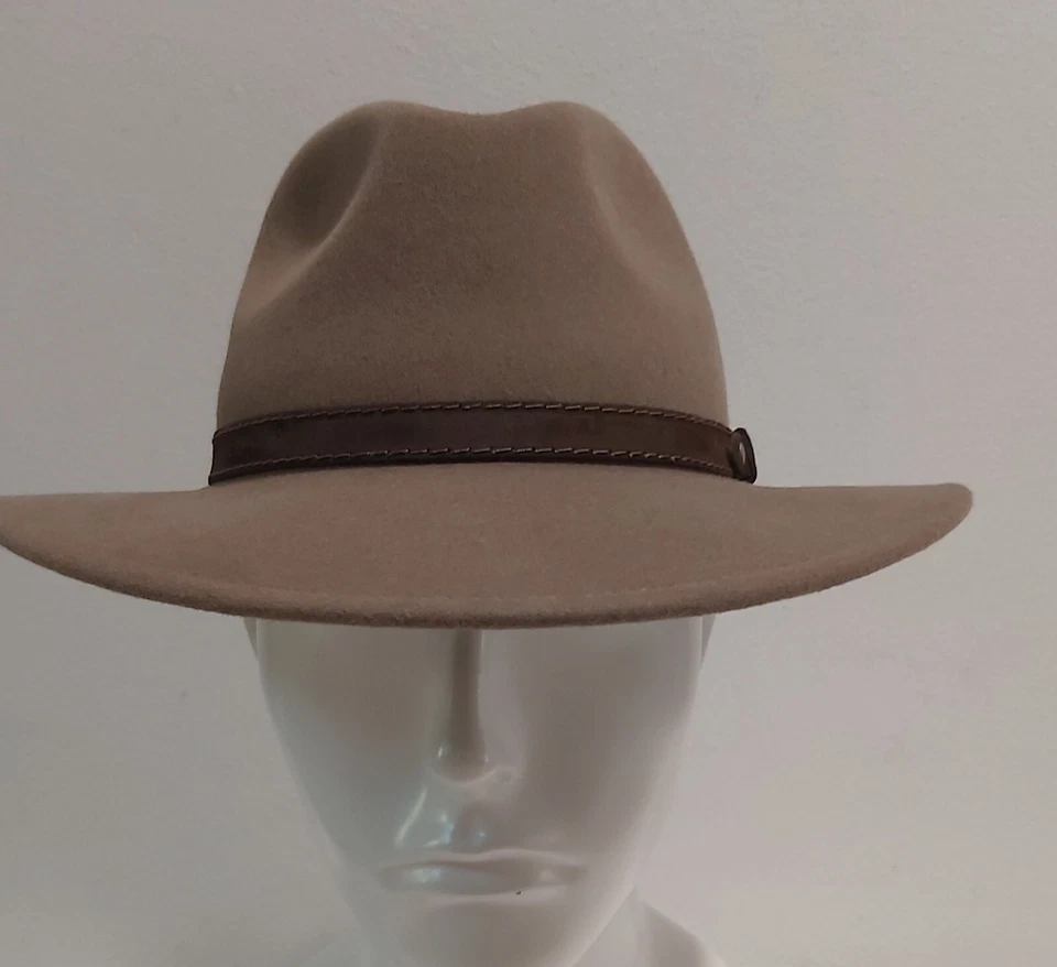 Chapeau Indiana Jones Casual En Laine Brun Clair Tortora Fabriqué En Italie - Photo 2/4