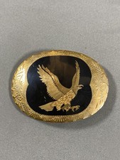 Vintage Eagle Belt Buckle - LP Handcrafted Western Black Enameled Brass