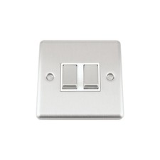 10 Amp Light Switch 2 Gang 2 Way in Satin Brushed Matt Chrome CLASSIC Style
